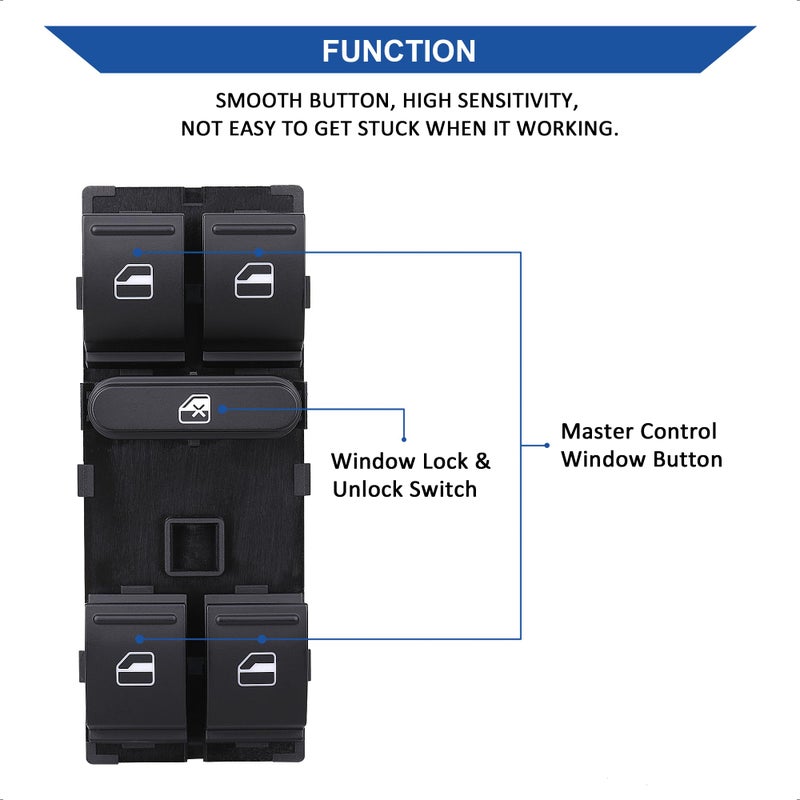 AiYiGu Driver Side Power Master Window Switch, Compatible with 2005-2014 VW Jetta/Golf/Passat | CC/Tiguan/Rabbit/GTIï¼ŒReplace 1K4959857, 5ND959857, 5K4959857 - Image 2